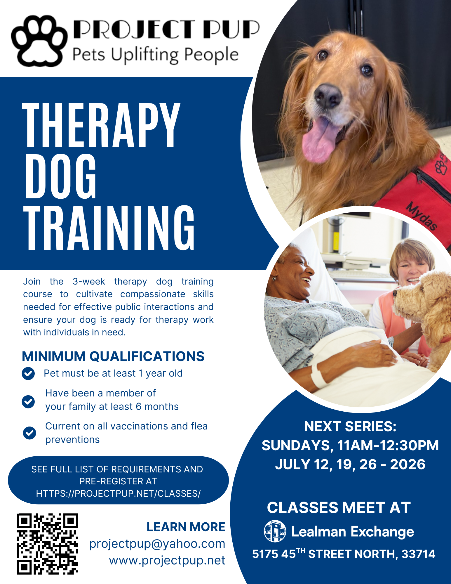 Flyer for Therapy Dog Training