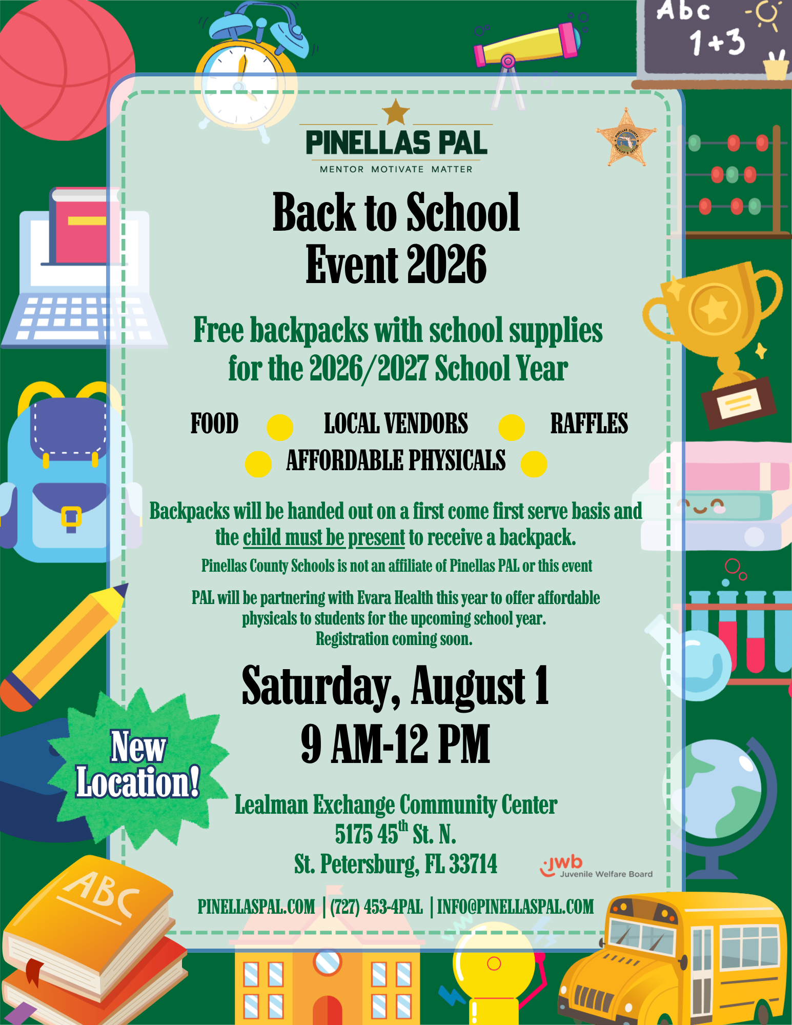 PAL Back to School 2026 Flyer for back to school event