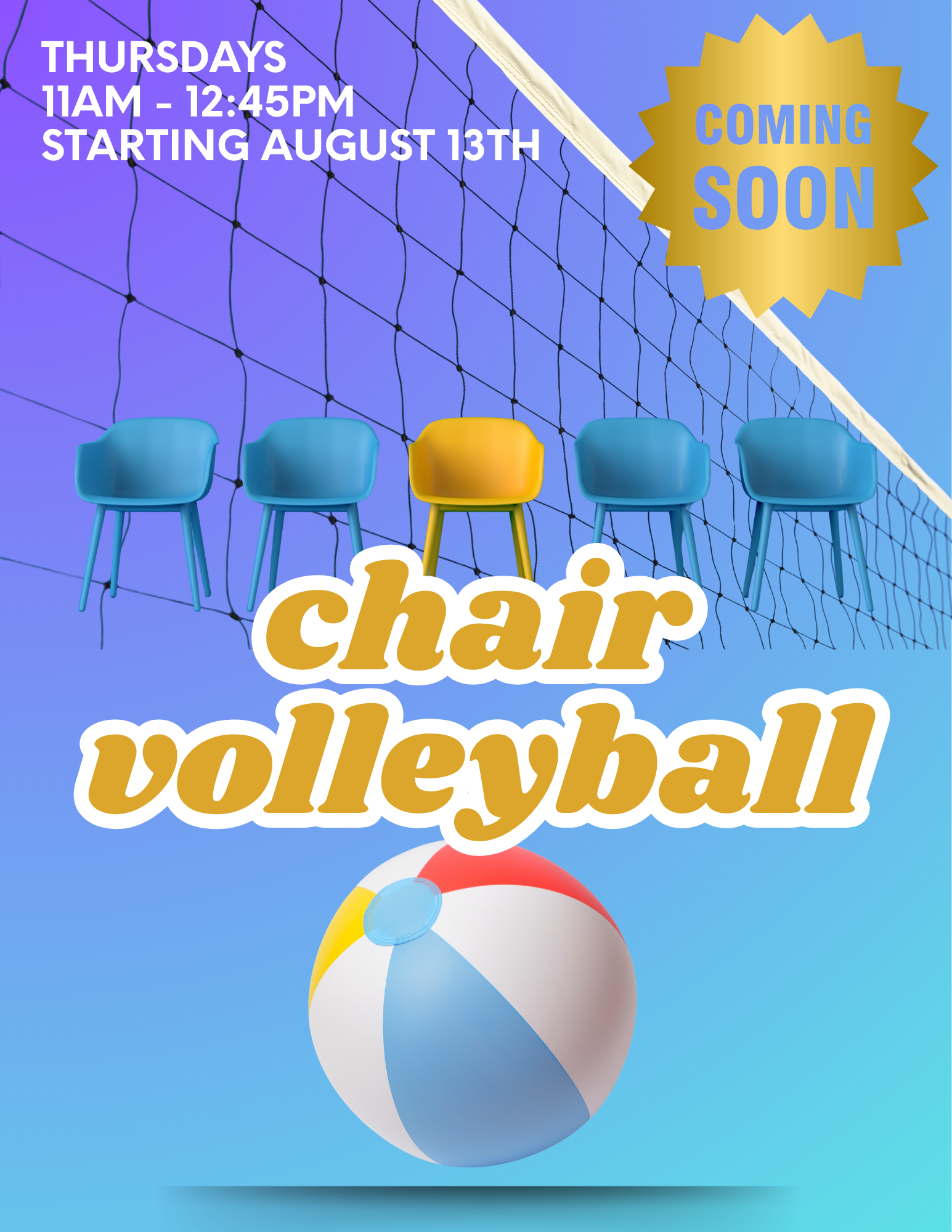 Flyer for chair volleyball, coming soon